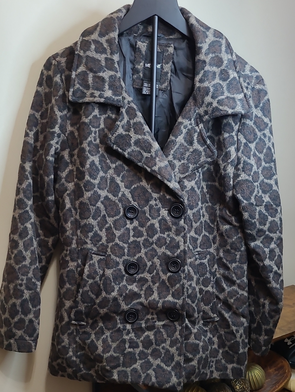 Me Jane Double-Breasted Faux Fur Animal Print Peacoat size XL